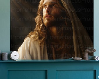 Arte de pared imprimible con foto realista de Jesús, retrato de Cristo, descarga digital, decoración cristiana para el hogar, inauguración de la casa, obra de arte católica