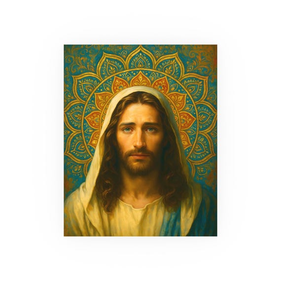 Mandala Jesus Poster Christ Wall Art Sacred Artwork Christian Home Decor Catholic Print Satin 210 gsm 230 Archival Matte Photo Paper