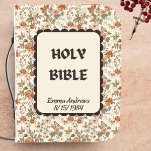 Personalized Bible Cover Boho Floral Bible Case Scalloped Frame Holy Book Sleeve Customized Biblical Verse Cover Cute Religious Gift for Her