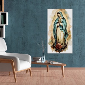 Our Lady of Guadalupe Virgin Mary Portrait Watercolor Art Digital Download Blessed Mother Digital Print Virgin Mary Printable Wall Art Decor