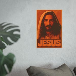 Vintage Jesus Poster Christ Wall Art 1970s Ad Style Christian Home Decor Catholic Artwork Satin 210 gsm 230 Archival Matte Photo Paper image 3
