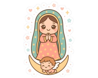 Religious Sticker Kawaii Virgin Mary Our Lady of Guadalupe Decal for Kids Christian Adhesive Scratch-resistant Christening First Communion
