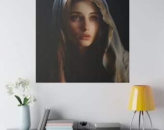 Blessed Virgin Mary Wall Art ECO Friendly Canvas Hyperrealistic Mother Mary Portrait Our Lady Blessed Mother Artwork Wall Decor Catholic Art