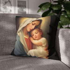 Mary and Baby Jesus Pillowcase Virgin Mary Square Pillow Case Catholic Pillowcase Blessed Mother Pillow Cover Catholic Cushion Case Gift