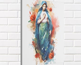 Unsere Dame von Guadalupe Aquarell Wandkunst Guadalupe Jungfrau Maria Umweltfreundliche Leinwand Gesegnete Mutter Maria Kunst Porträt katholische Wanddekoration