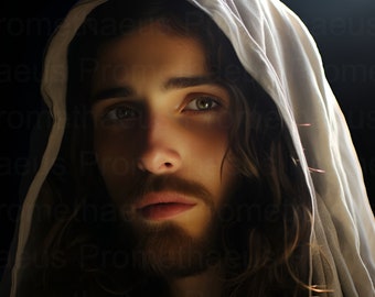 zz-Impresionante imagen de Jesucristo para imprimir en la pared. Arte de Jesús para descargar digitalmente. Retrato de Cristo. Obra de arte cristiana católica para pared. Impresión digital.
