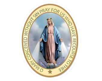 Pegatina religiosa ovalada dorada Medalla Milagrosa Virgen María Oración católica Calcomanía brillante Milagrosa