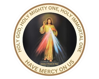 Religious Sticker Catholic Jesus Divine Mercy Medal Protection from Evil Decal Christian Kiss-Cut 3M Glue Matte Vinyl Scratch-Resistant