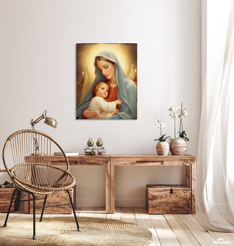 Nativity Digital Art, Mary and Baby Jesus Christmas Digital Print, Printable Nativity Scene