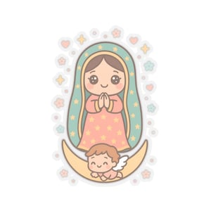 Pegatina religiosa kawaii Virgen María Nuestra Señora de Guadalupe Adorable calcomanía de María para niños Pegatina cristiana Regalo de bautizo Primera Comunión