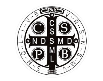 Pegatina religiosa Medalla de San Benito Protección contra el mal Calcomanía brillante para portátil San Benito católico Benedetto