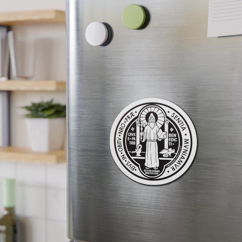 Religious Magnet St Benedict Medal Curse Protection from Evil Matte Magnetic Decal Catholic Saint Benoît San Benito Benedetto image 5