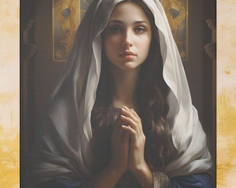 Blessed Virgin Mary Portrait Artwork Eco-Friendly Canvas Hyperrealistic Holy Mother Mary Wall Decor Christian Catholic Art Mothers Day Gift