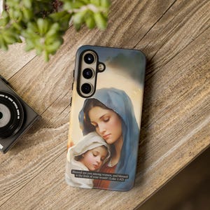 Krippe Handy Hülle Jungfrau Maria und Jesuskind Cover katholisch iPhone Tough Case für Galaxy S24 Ultra Pixel Cover Weihnachten Christliches Geschenk