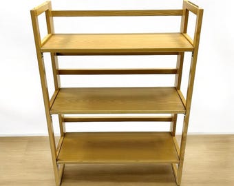 Folding Wooden Book Shelf: 3-Tier Display Stand