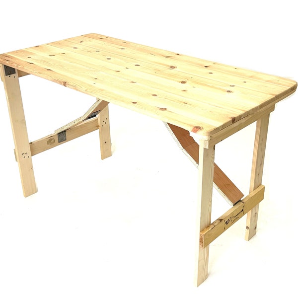 4ft x 2ft Wooden Trestle Table, Folding Wooden Table - Very strong & robust, folds flat, ideal for indoors, garden, garage, DIY etc