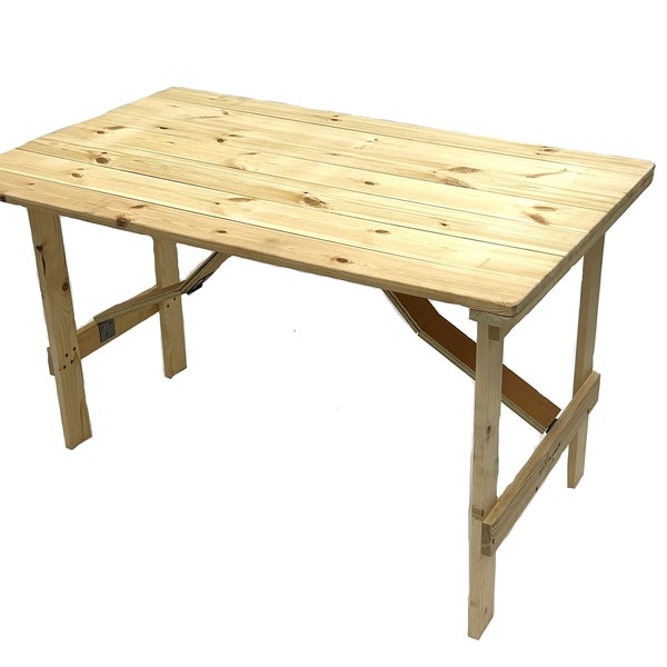 4ft x 2ft6 inches Wooden Trestle Table, Folding Wooden Table - Very strong & robust, folds flat, ideal for indoors, garden, garage, DIY etc