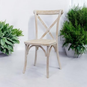 Rustic Limewash Wooden Crossback Chair: Wedding Venue Seating