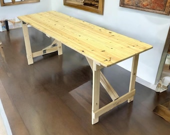 6ft Wooden Trestle Table: Folding Legs, Strong & Robust