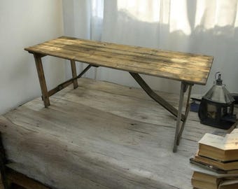 Used vintage ex hire wooden trestle tables, folding trestle table