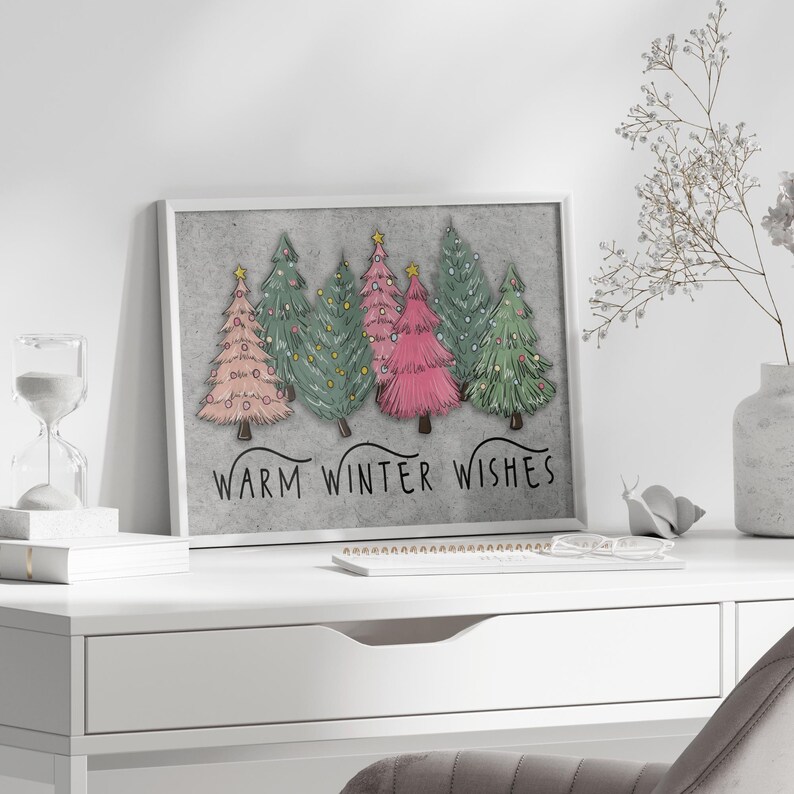 Warm Winter Wishes Horizontal Landscape Wall Art Print Vintage