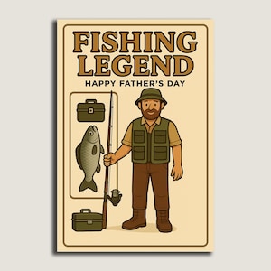 Tarjeta con figura de acción de papá pescador, juego de 7 postales para el Día del Padre, regalo divertido para papá amante de la naturaleza, tarjeta de felicitación plana para pescador
