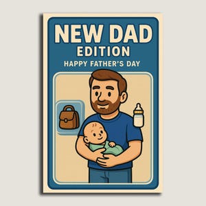 Biglietto d'auguri con action figure per neo-papà, set di 7 cartoline per la festa del papà, regalo per il primo papà, grazioso biglietto d'auguri piatto per lui