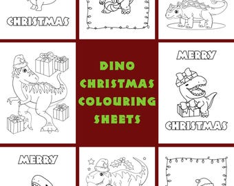 Dinosaur Christmas Coloring Pages Pack | 28 Printable Holiday Dino Sheets | Kids Xmas Activity Book | A4 & 8.5x11 | Instant Download