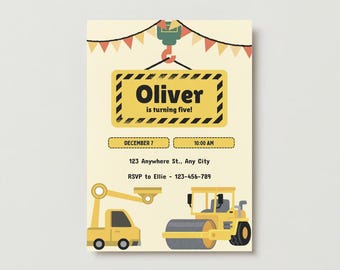 Modern Construction Birthday Digital Invitation, EDITABLE Dump Trucks Party Mobile Invite, Outdoor Birthday Text Message, Excavator Template