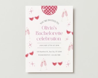 Pink Disco Bachelorette Party Invitation: Editable Canva Template (Digital Download)