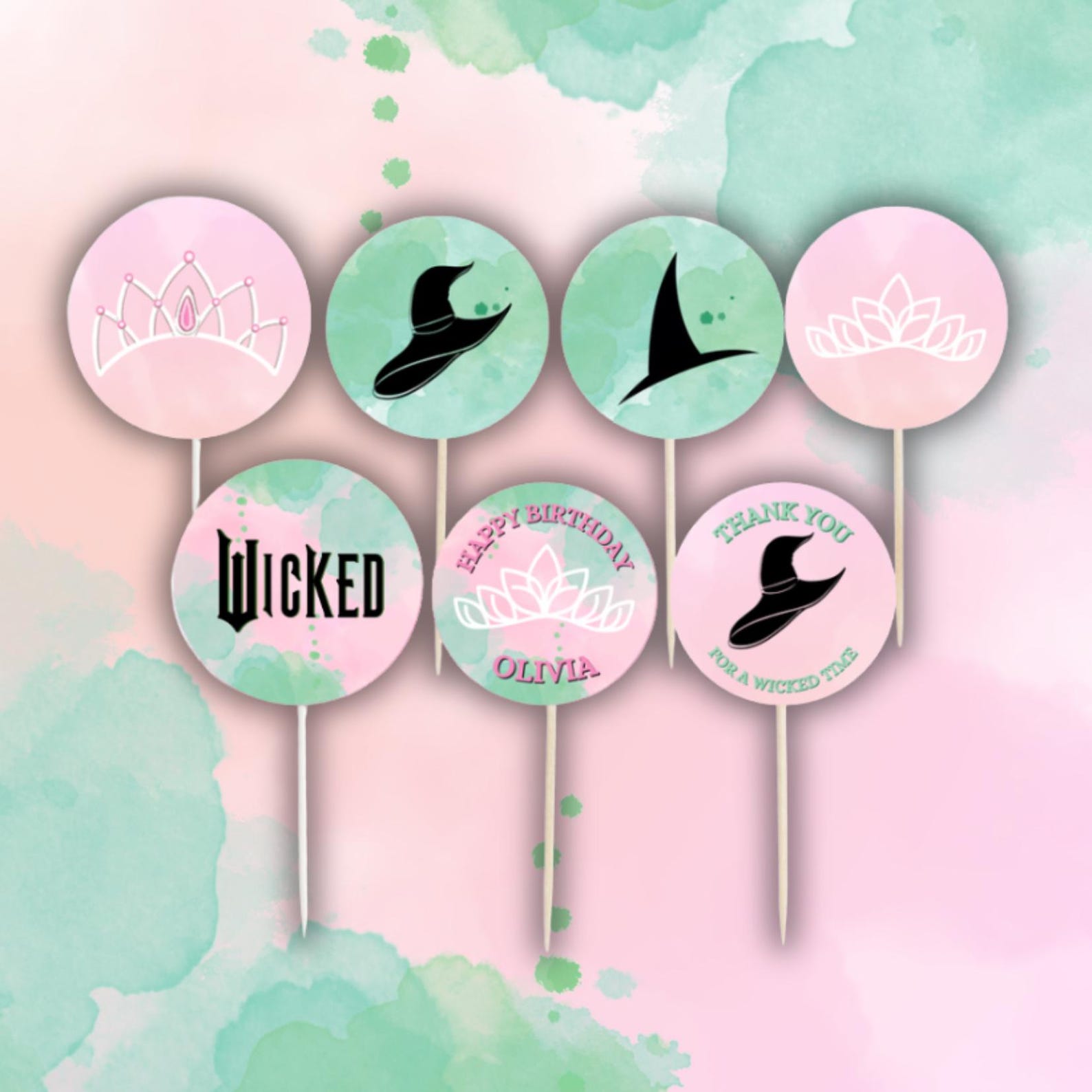 Wicked Theme Cupcake Toppers | Editable Printable 2 Inch / 5 Cm 6 per ...