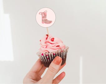 Adornos para cupcakes de vaquera rosa: Fiesta de rodeo del oeste (PDF)