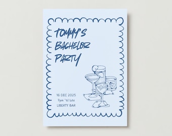 Moderne Blaue Junggesellenabschiedseinladung Vorlage (Digitaler Download)