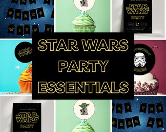 Star Wars Party Essentials-Bundle | Bearbeitbare Einladung, Cupcake Toppers & Banner | Kinder Geburtstag Printable | Sofortiger Download Canva