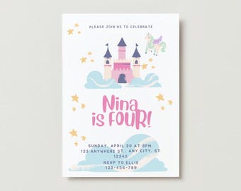 Fairytale Castle & Unicorn Digital Invitation Template | Customizable Party Invite | Printable Fantasy Theme | Instant Download