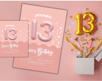 Trendige 13. Geburtstagseinladung: Bearbeitbare Teen Party Vorlage (Digitaler Download)