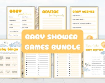 Sunshine Baby Shower Spiele Bundle: 7 Druckbare Canva Vorlagen (Digitaler Download)
