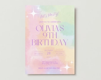 Rainbow Tie-Dye Einladung Vorlage: Bearbeitbar Party Invite (Digitaler Download)