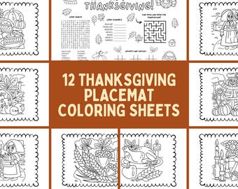 Thanksgiving Coloring Placemats for Kids | Activity + Coloring Pages Printable | Fall Table Decor | A4 & US Letter | 12 Designs for Dinner
