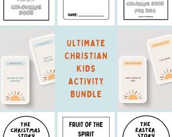 Ultimatives christliches Kinderaktivitätspaket, Bibel beschäftigt Buch, Malseiten, Schriftkarten, Ostern Weihnachten Printables