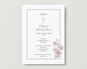 Pink Floral Baptism Invitation Template: Editable Digital Invite (Instant Download)