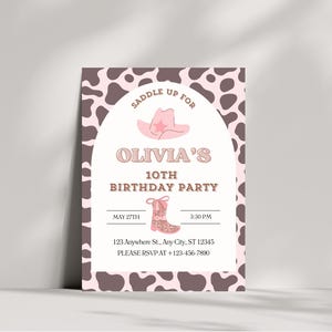 Cowgirl Birthday Invitation Template | Pink Western Party Invite | Rodeo Birthday Digital Download | Rustic Country Girl Birthday Evite