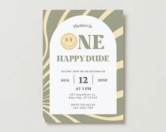 One Happy Dude Birthday Invitation: 70s Retro Theme (Digital Invite)