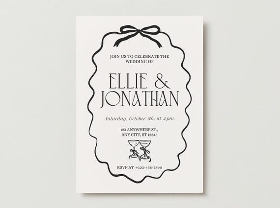 Black Bow Coquette Invitation Template: Elegant Wedding, Birthday (Digital Download)
