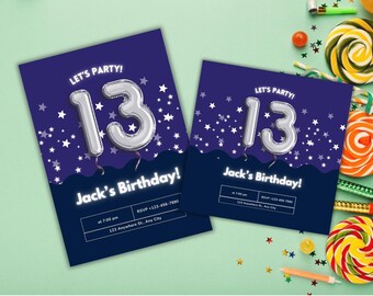 13. Geburtstagseinladung: Bearbeitbare Teen Party Vorlage (Digitaler Download)