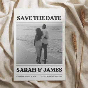 Elegant Save The Date Template | Black & White Minimalist Wedding Card | Editable Canva Template | A5 + 5x7 in | Instant Download