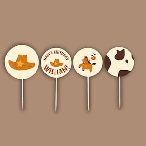 Sjabloon DIY eerste rodeo cupcake toppers - bewerkbare western cowboy feestversieringen - digitale download - Canva sjabloon 1e verjaardag