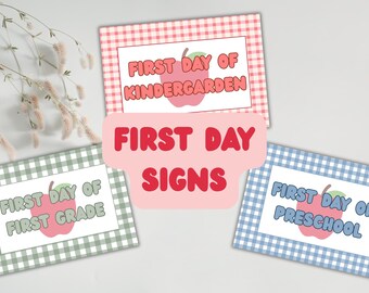 Editable First Day of School Sign: Gingham Canva Template (A4 & US Letter Digital Download