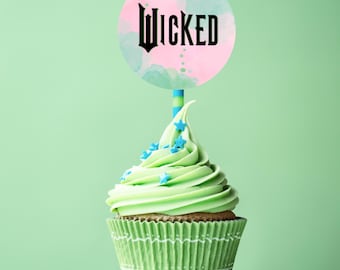Wicked Cupcake Toppers | Canva Editable Cupcake Toppers | Wicked Party Decor | Green Black Musical Theme Birthday Decorations