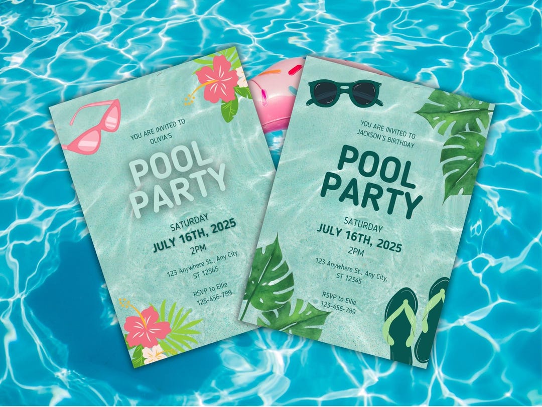 Editable Pool Party Invitation Template: Pink or Green (digital) - Etsy